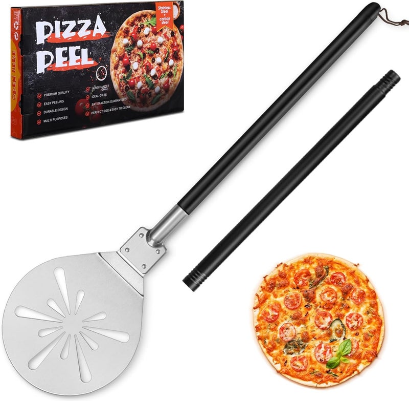 Joyfair 8 Inch Pizza Peel Turning, Perforated Pizza Turner with Long Detachable Handle, Stainless Steel Spatula Paddle for Rotating Sliding, Metal Tools Oven Accessories, Oven-safe & Easy Cleanup - Image 1